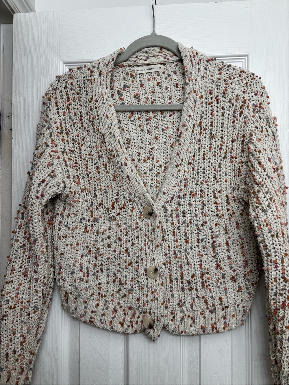 moon & madison Cream Speckled Knit Button-Front Cardigan